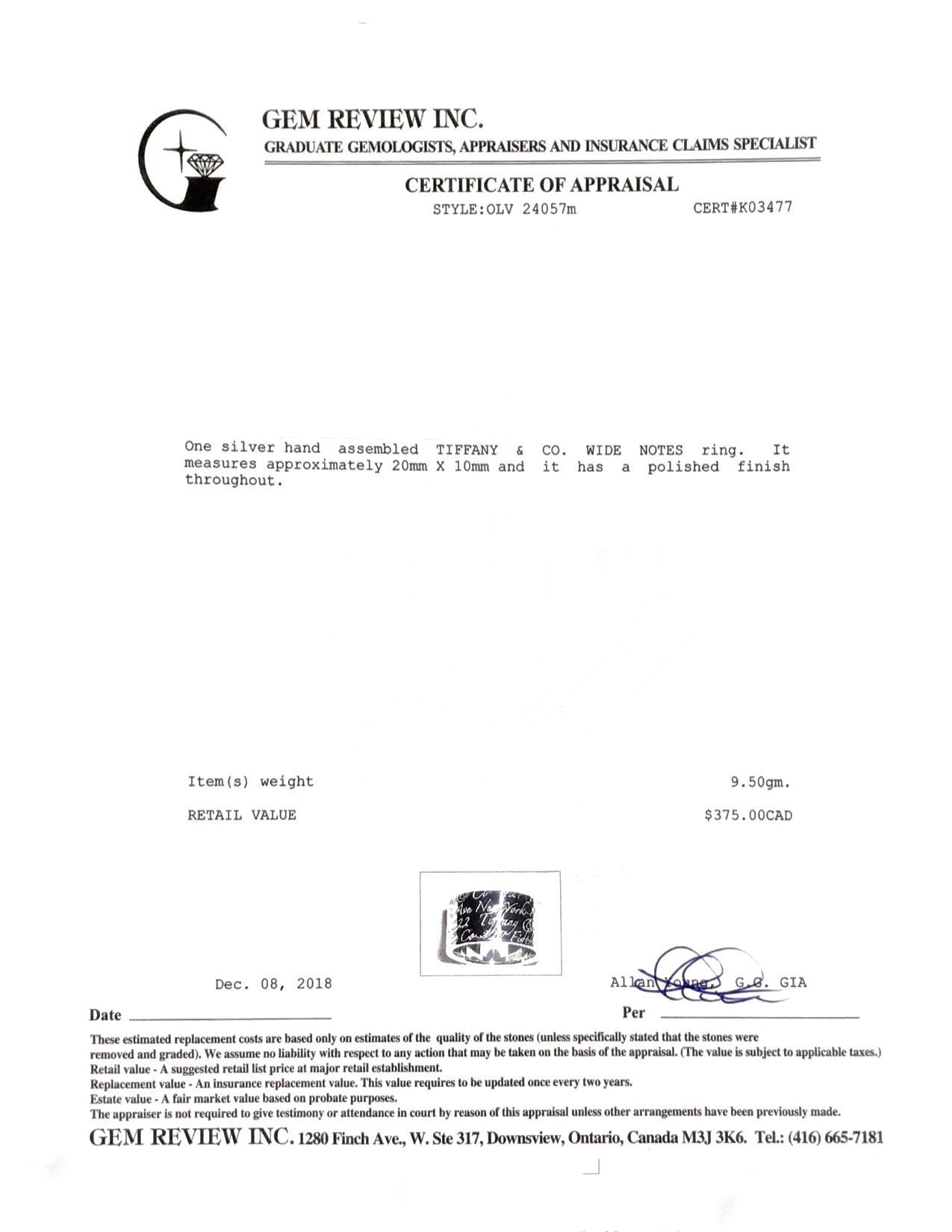 Tiffany & Co. Wide Notes Ring