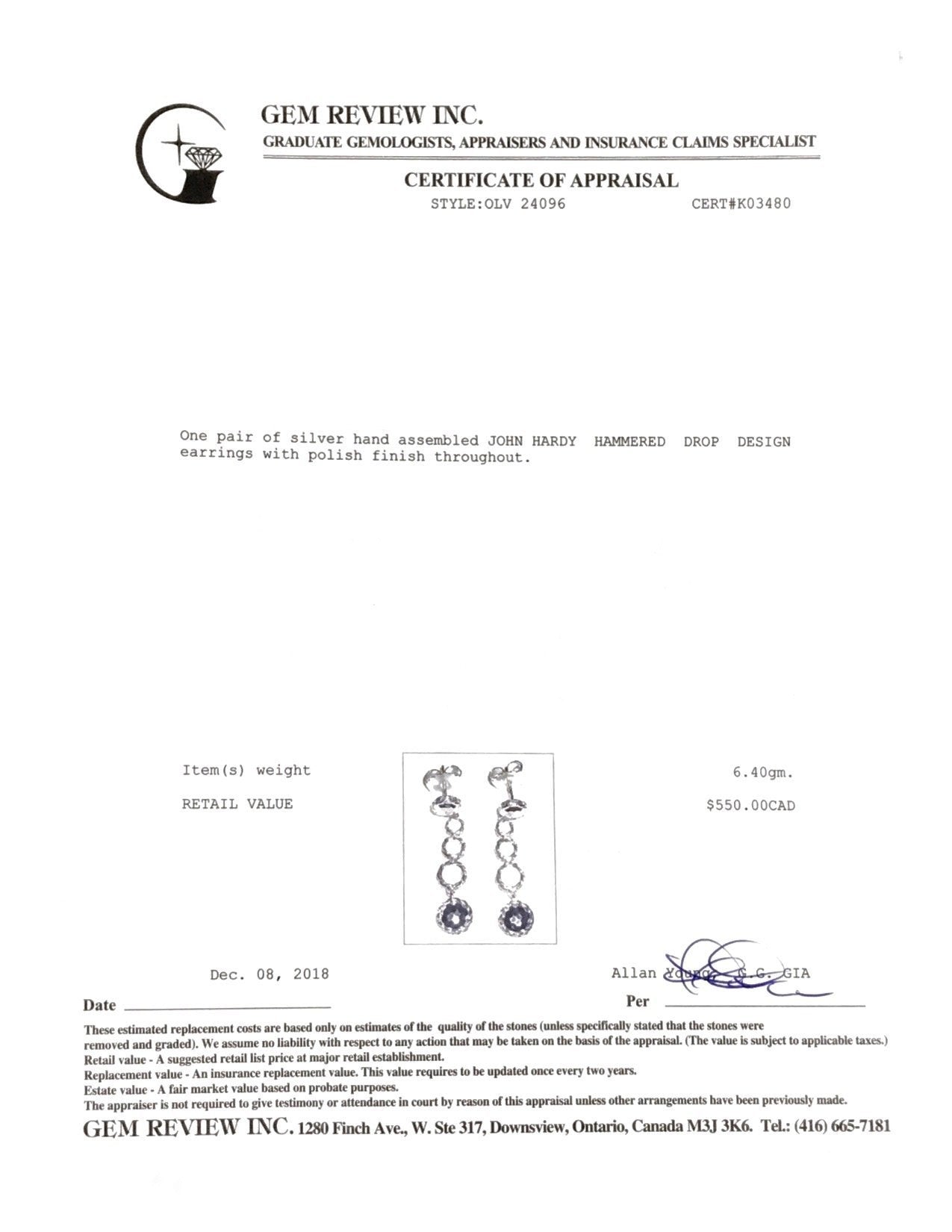 John Hardy Hammered Silver Drop Earrings