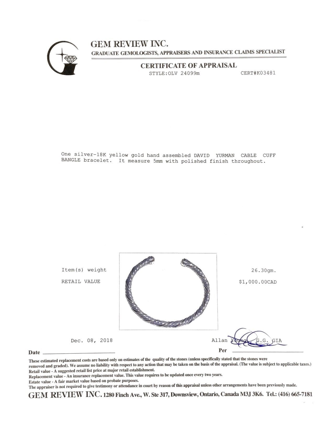 David Yurman Two-Tone Cable Cuff Bracelet