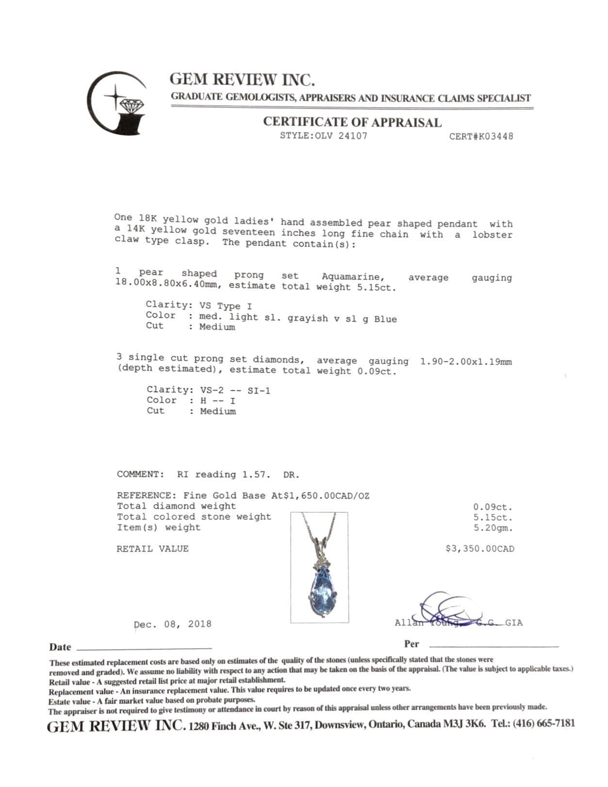 Aquamarine and Diamond Pendant Necklace