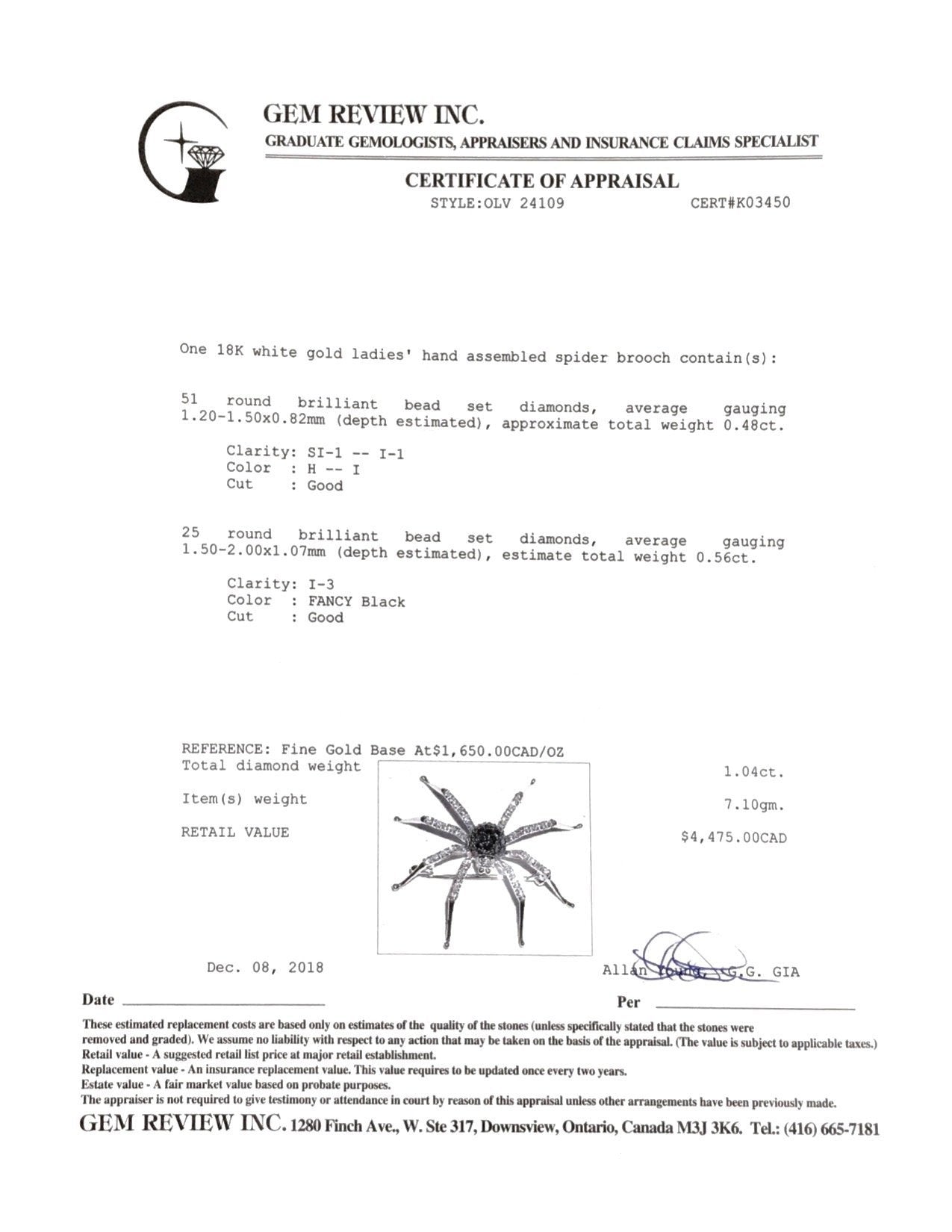 Black and White Diamond Spider Brooch