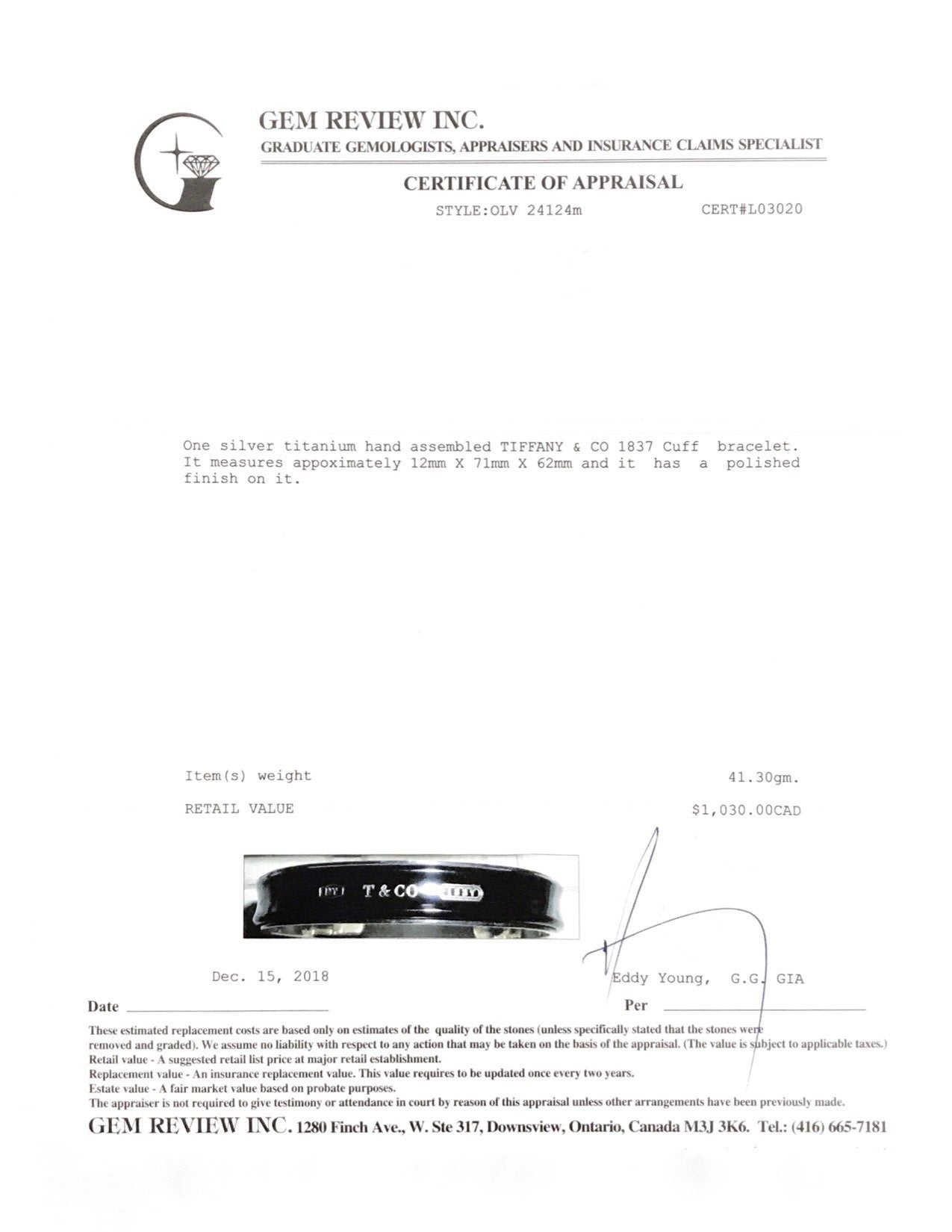 Tiffany & Co. 1837 Titanium Cuff