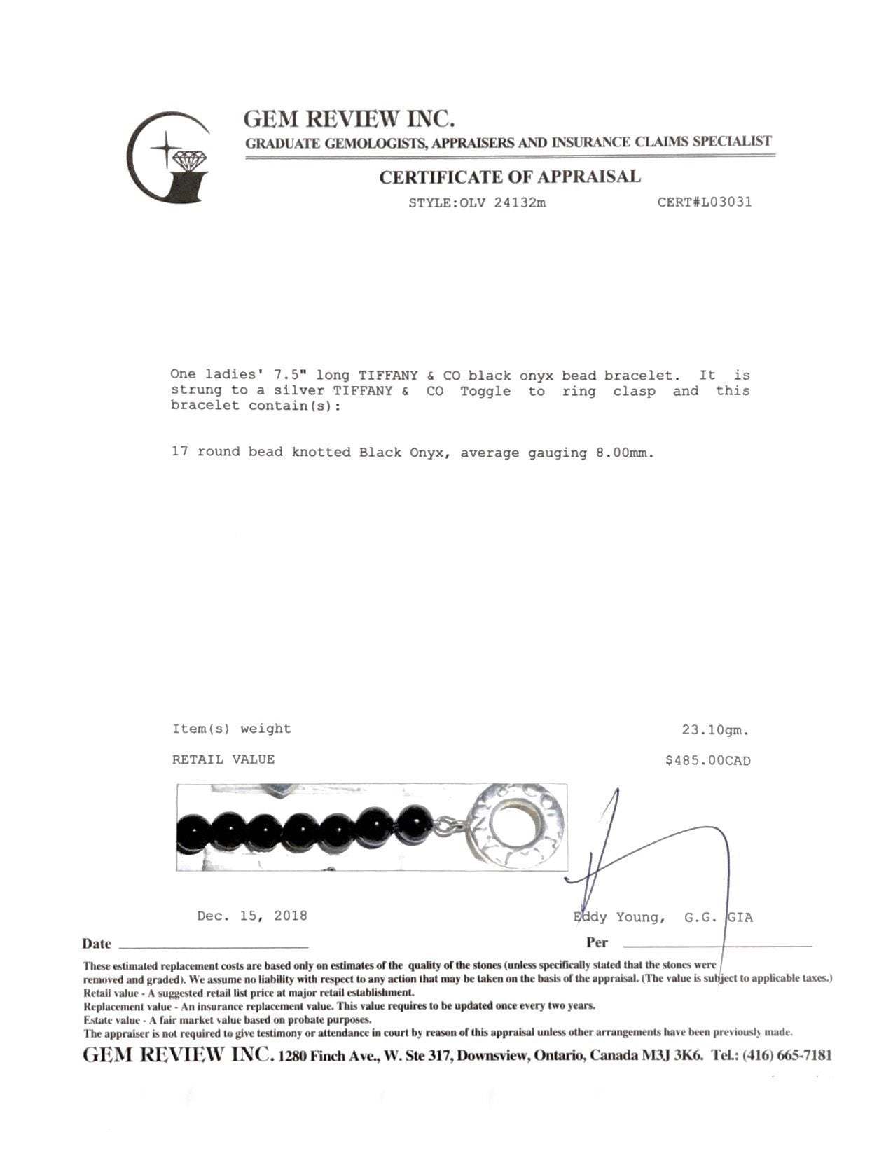 Tiffany & Co. Black Onyx Bead Toggle Bracelet