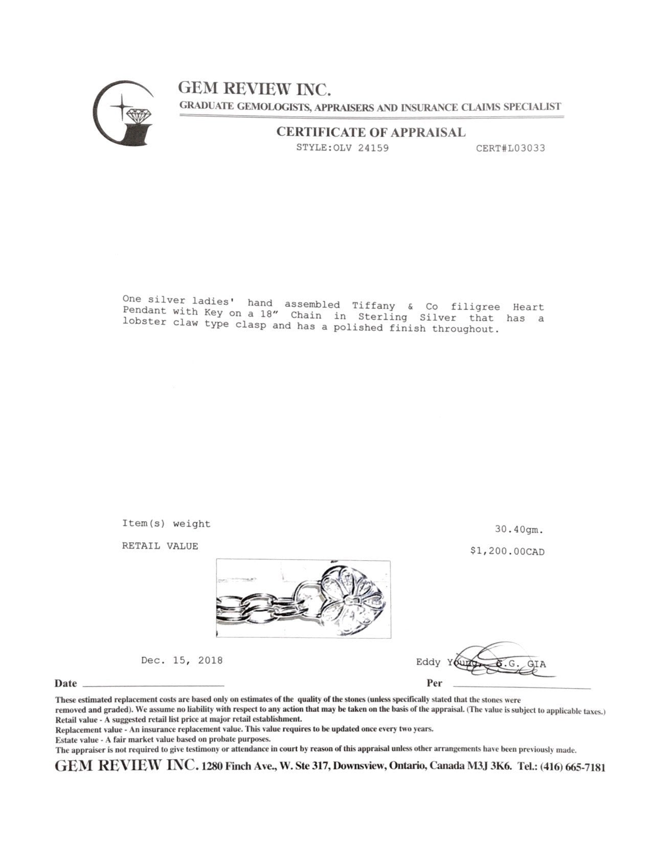 Tiffany & Co. Filigree Heart and Key Pendant Necklace