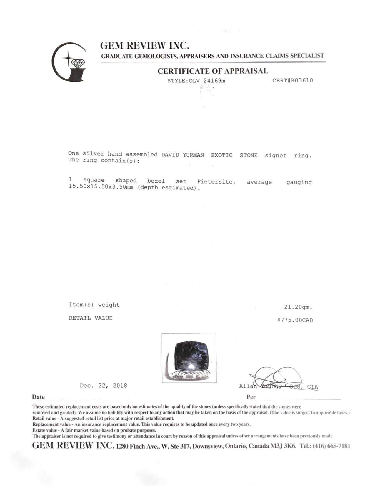 David Yurman Exotic Stone Signet Ring with Pietersite