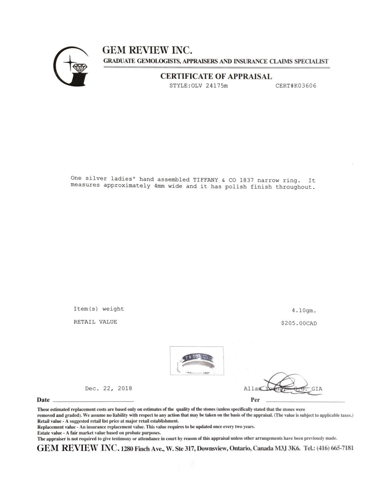 Tiffany & Co. 1837 Narrow Ring