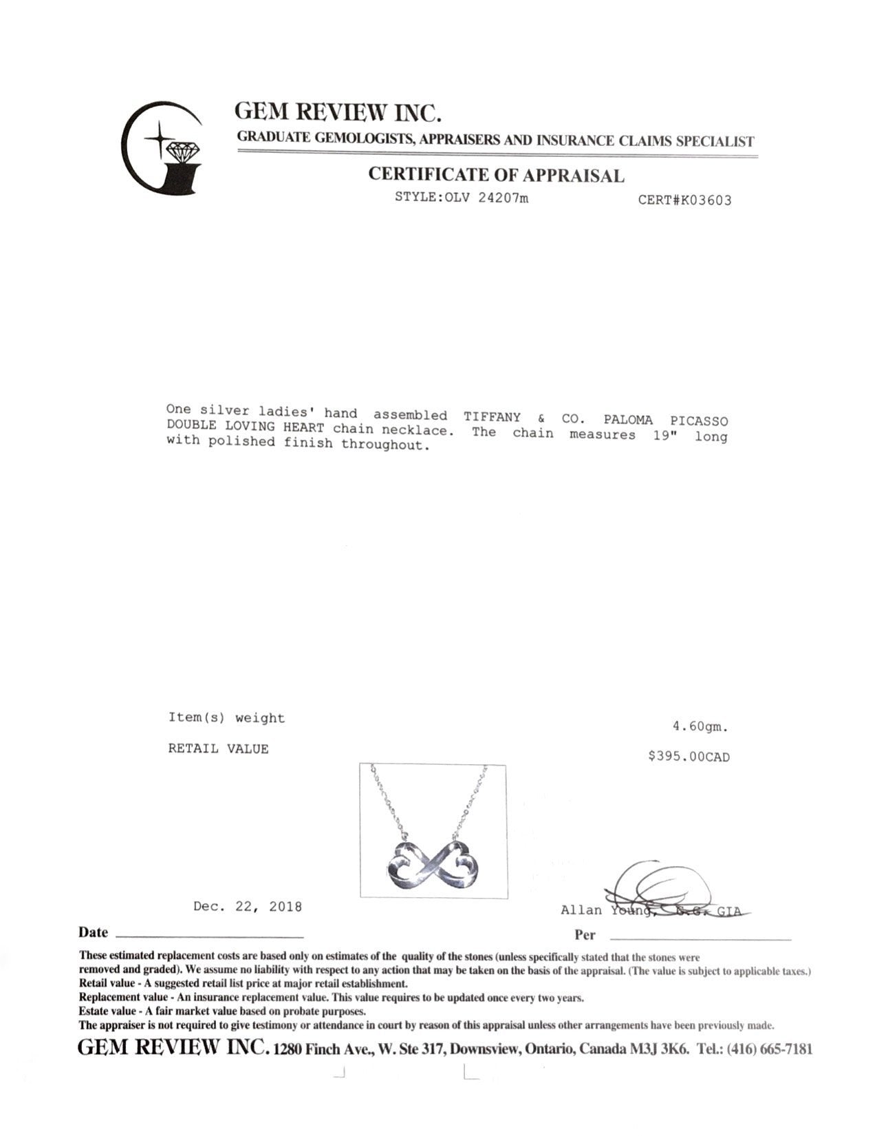 Tiffany & Co. Paloma Picasso Double Loving Heart Pendant Necklace