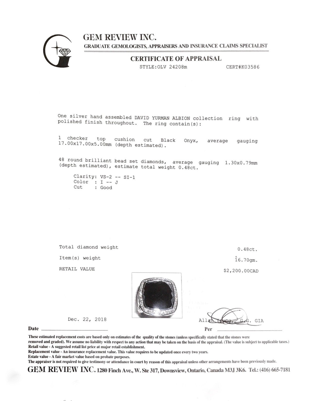 David Yurman Albion Ring with Black Onyx and Diamonds