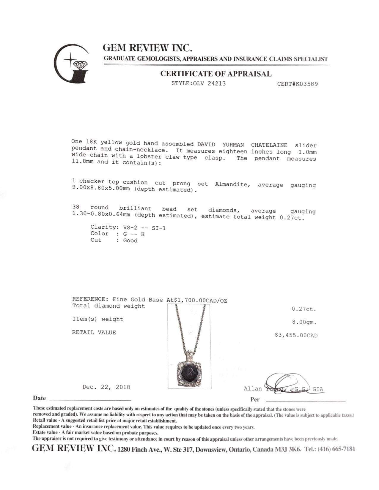 David Yurman Chatelaine Garnet and Diamond Pendant Necklace