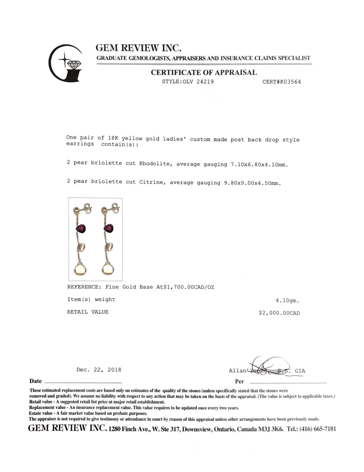 Rhodolite and Citrine Drop Earrings
