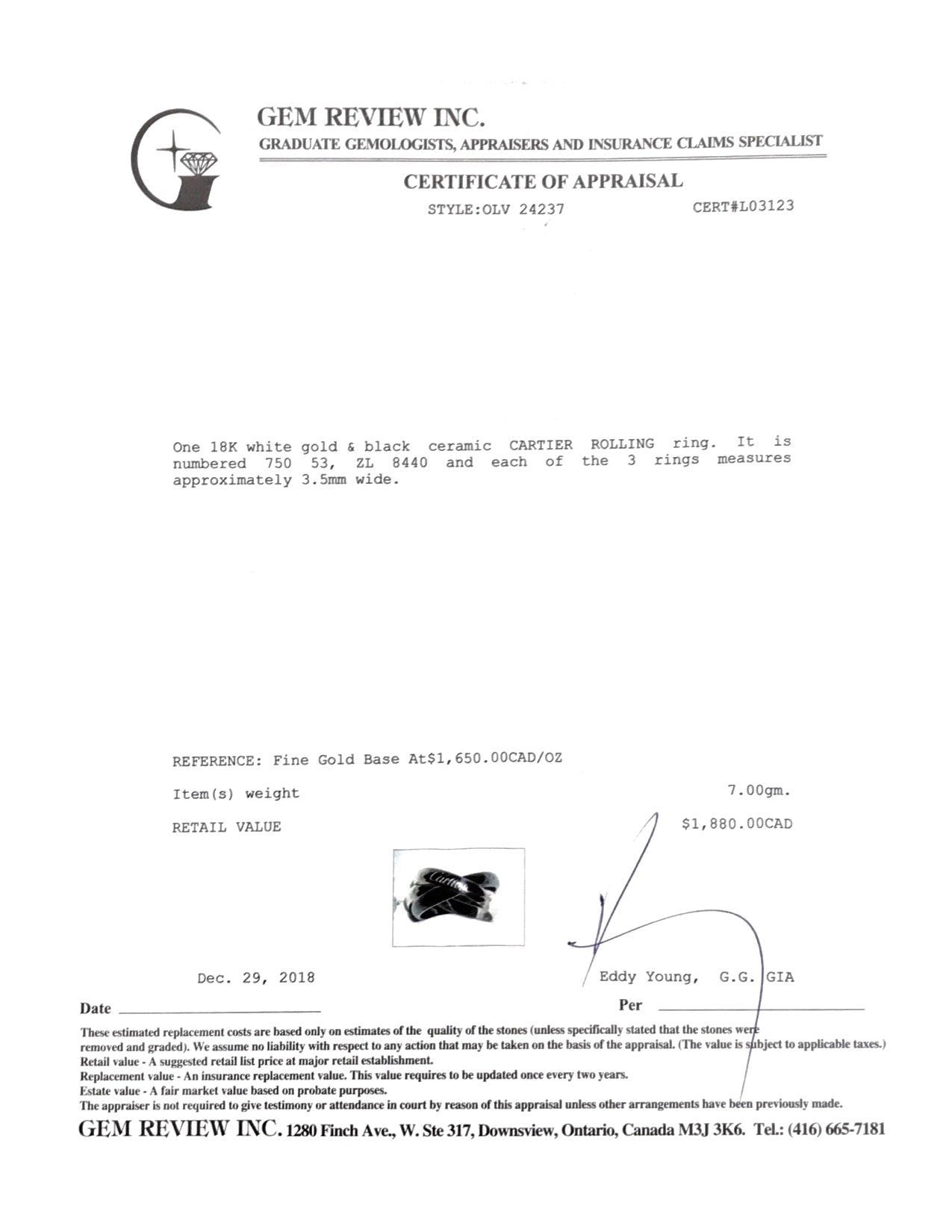 Cartier Trinity Rolling Ring, White Gold & Black Ceramic