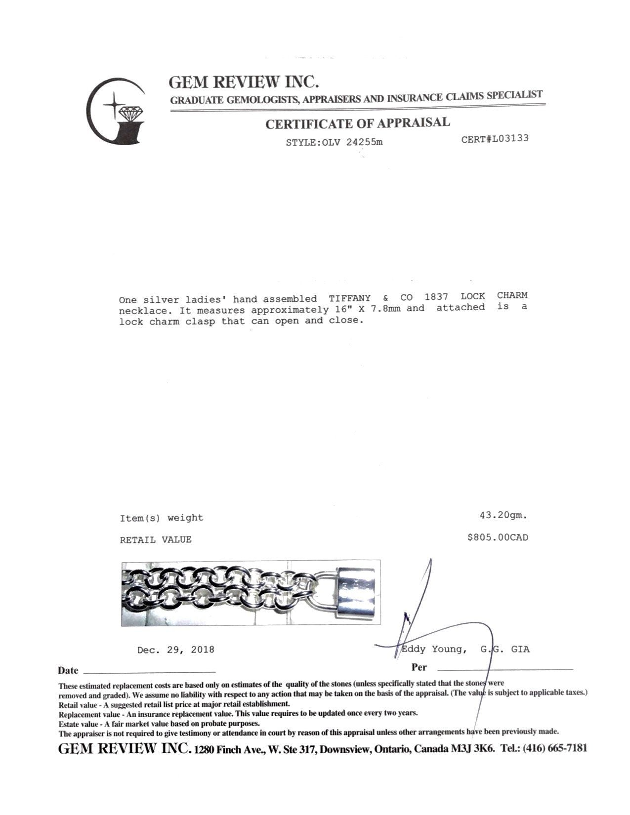 Tiffany & Co. 1837 Lock Pendant Necklace