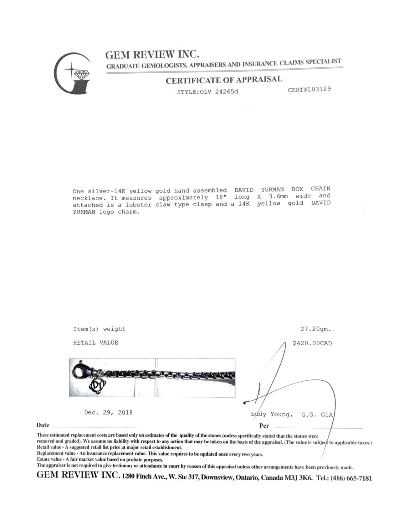 David Yurman Medium Box Chain Necklace with Gold Decal