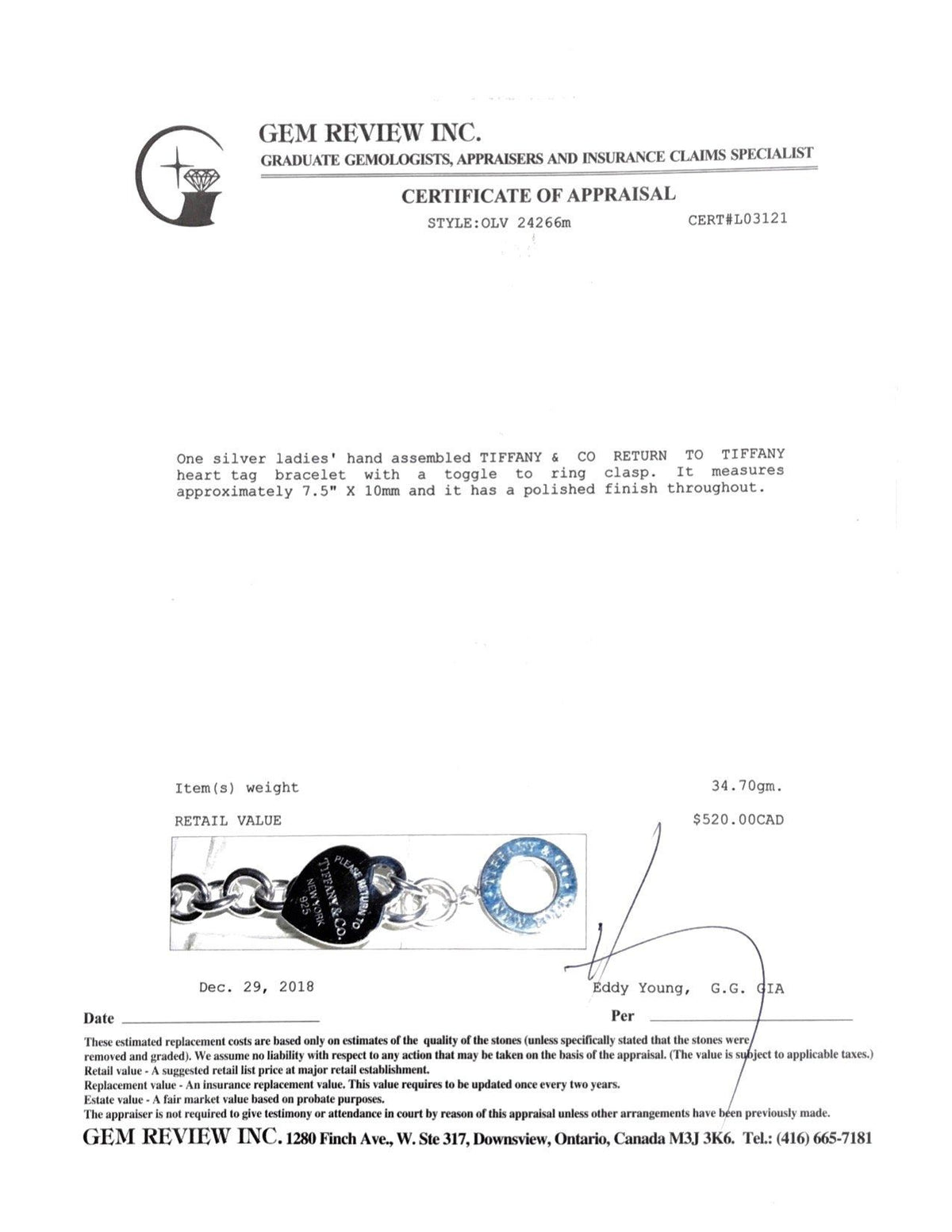 Tiffany & Co. Return to Tiffany Heart Tag Charm Bracelet with Toggle Clasp