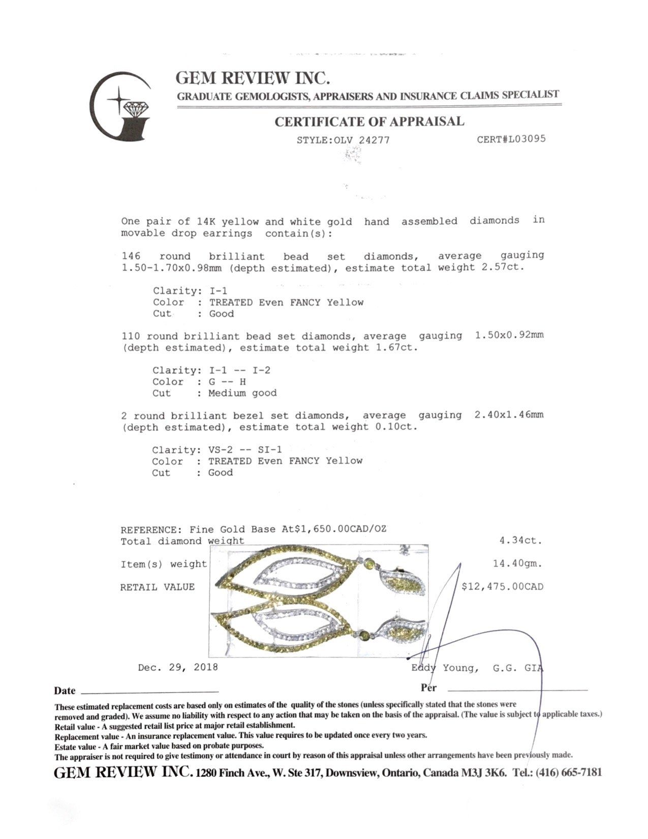 Yellow and White Diamond Drop Earrings