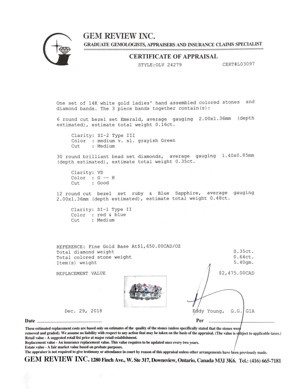 Coloured Stone and Diamond Band Ring Set