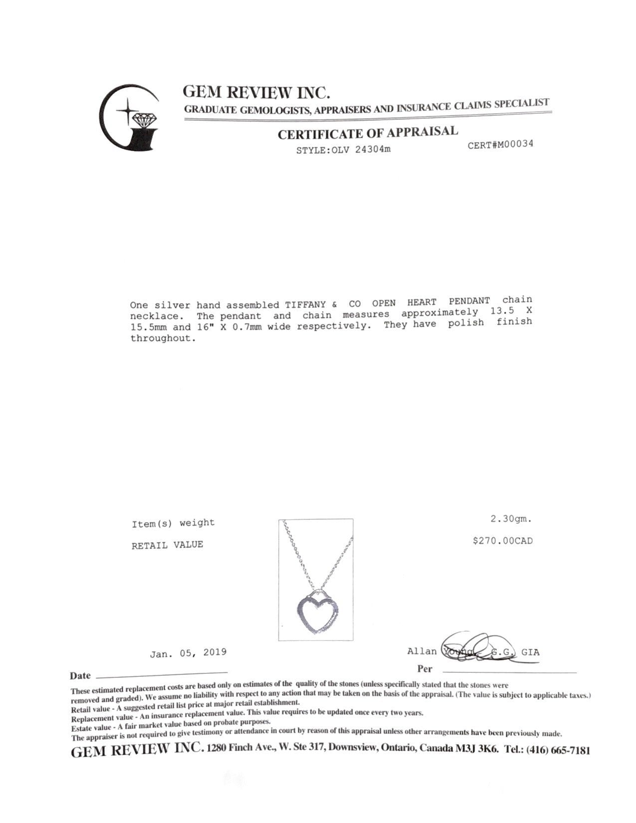 Tiffany & Co. Open Heart Pendant Necklace