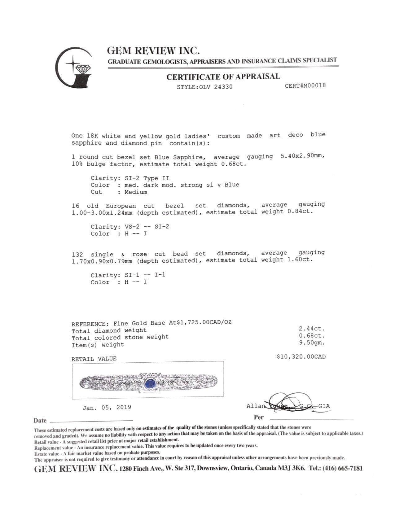 Antique Art Deco Blue Sapphire and Diamond Bar Brooch