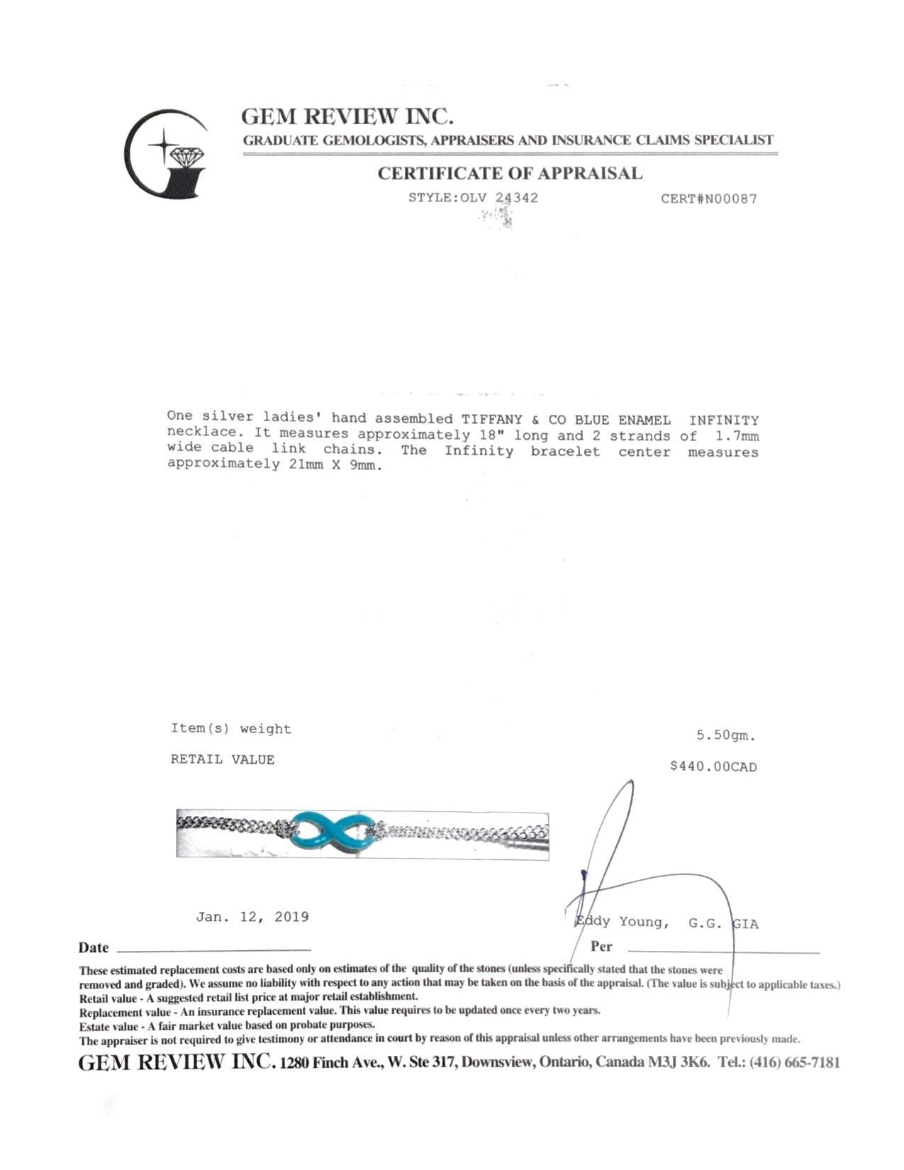 Tiffany & Co. Infinity Pendant Necklace with Blue Enamel