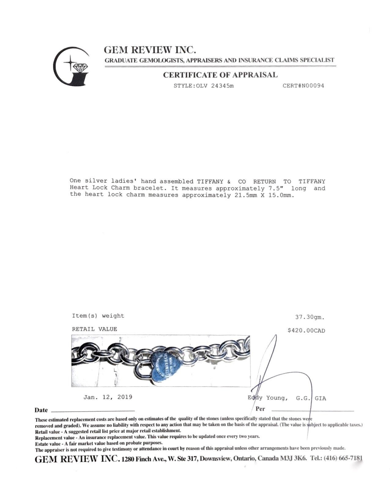 Tiffany & Co. Return to Tiffany Heart Lock Charm Bracelet