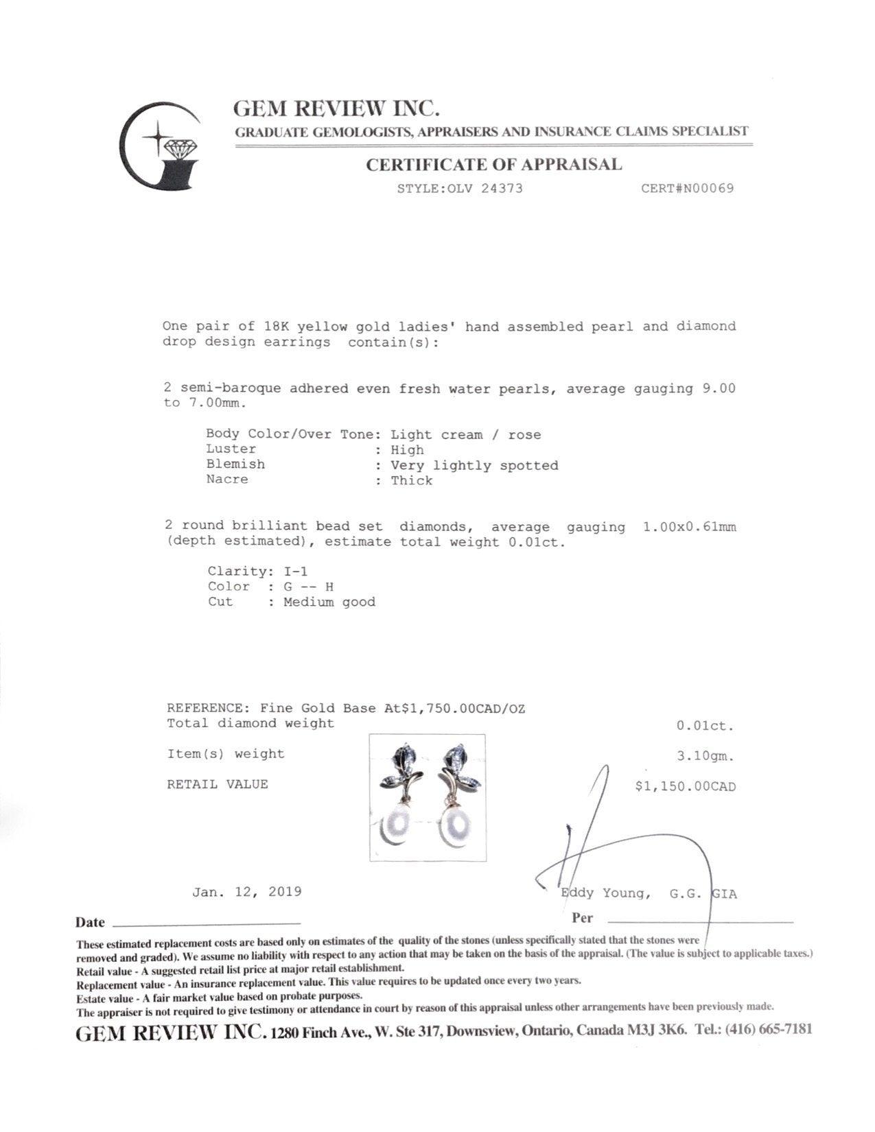 Pearl and Diamond Drop Earrings