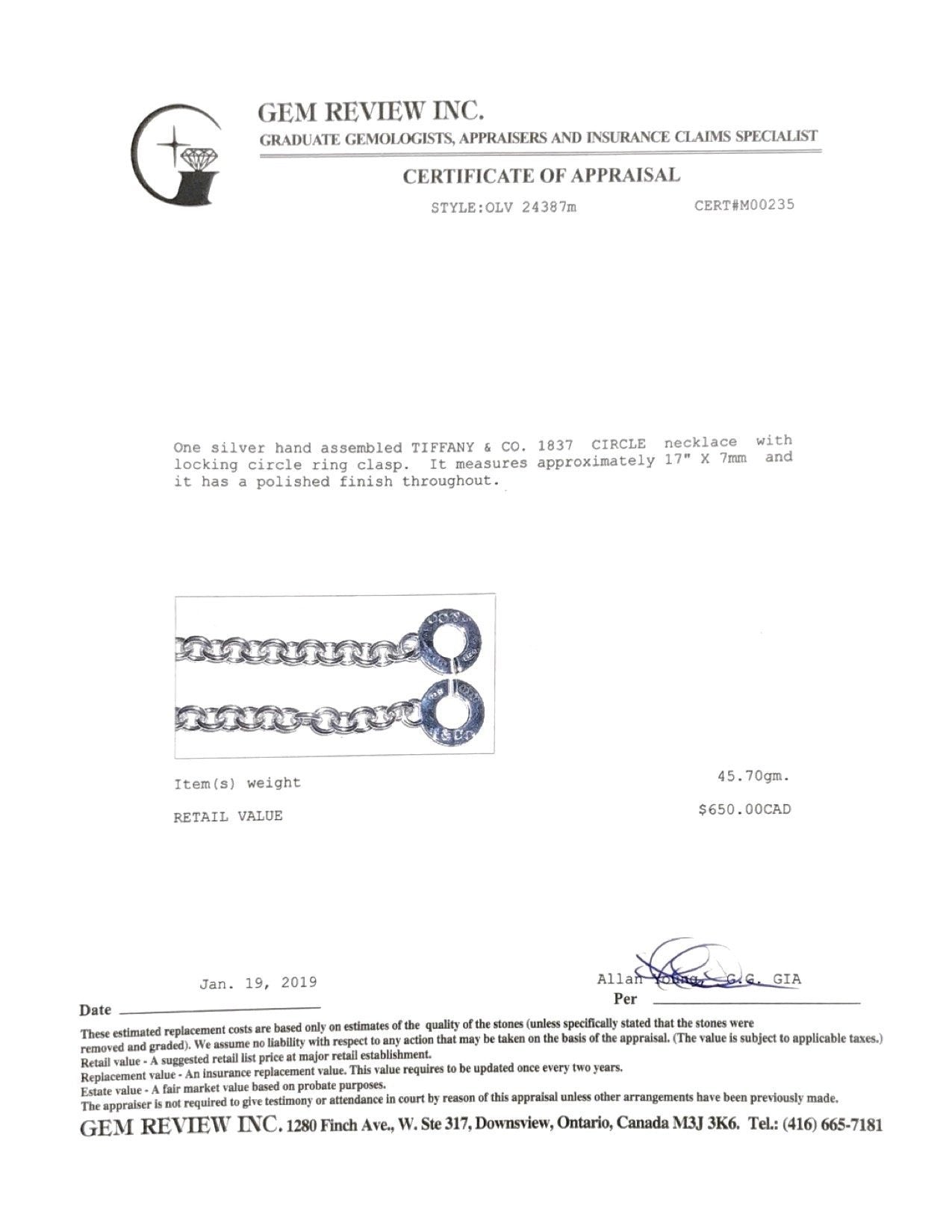 Tiffany & Co. 1837 Circle Locking Rings Necklace