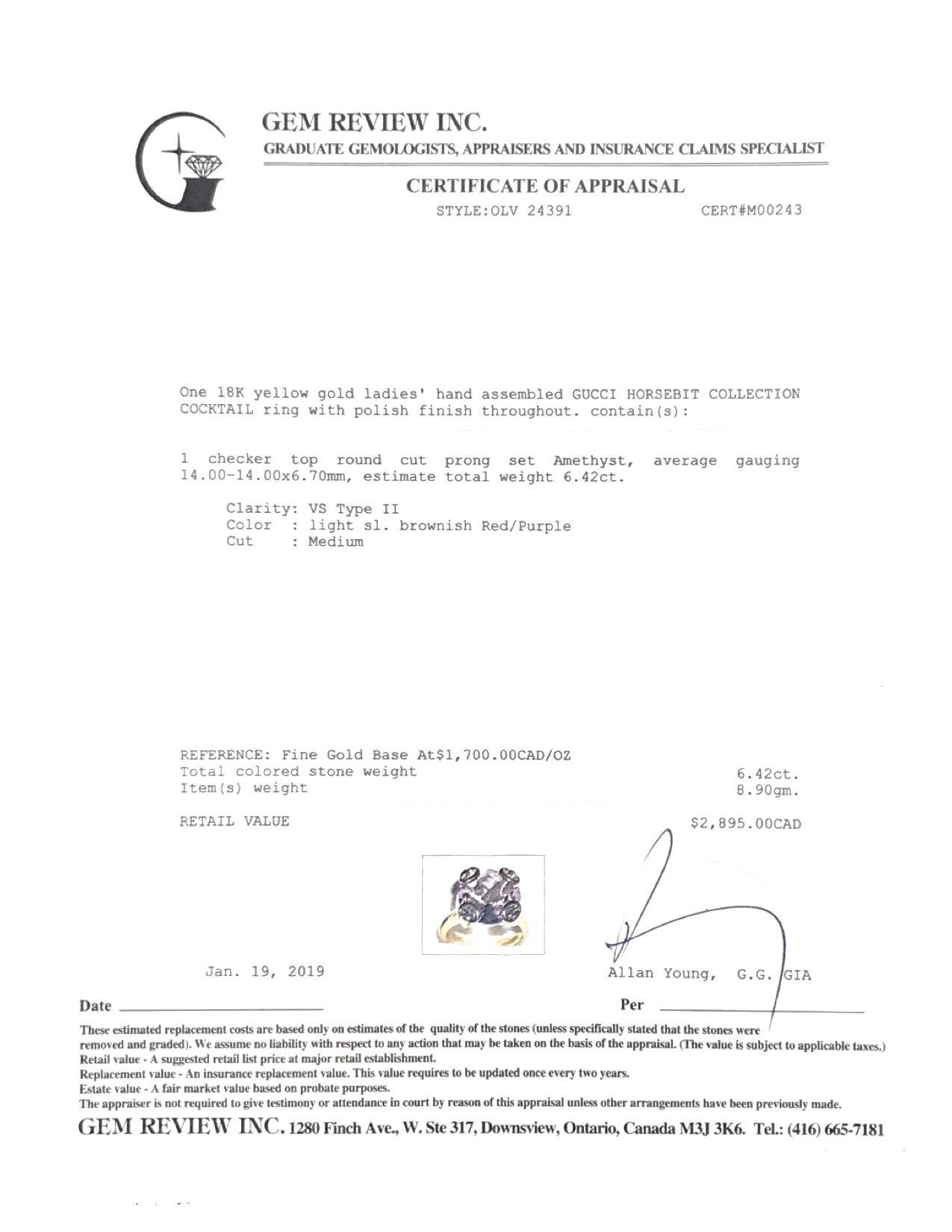 Gucci Amethyst Horsebit Cocktail Ring