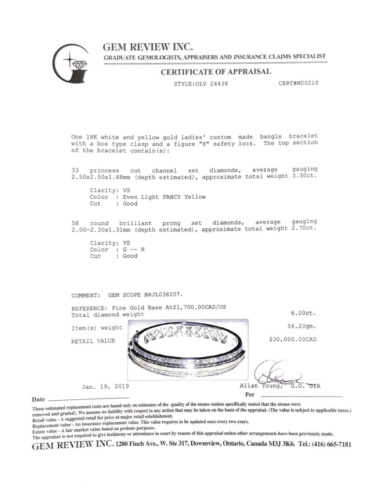 Yellow and White Diamond Bangle Bracelet