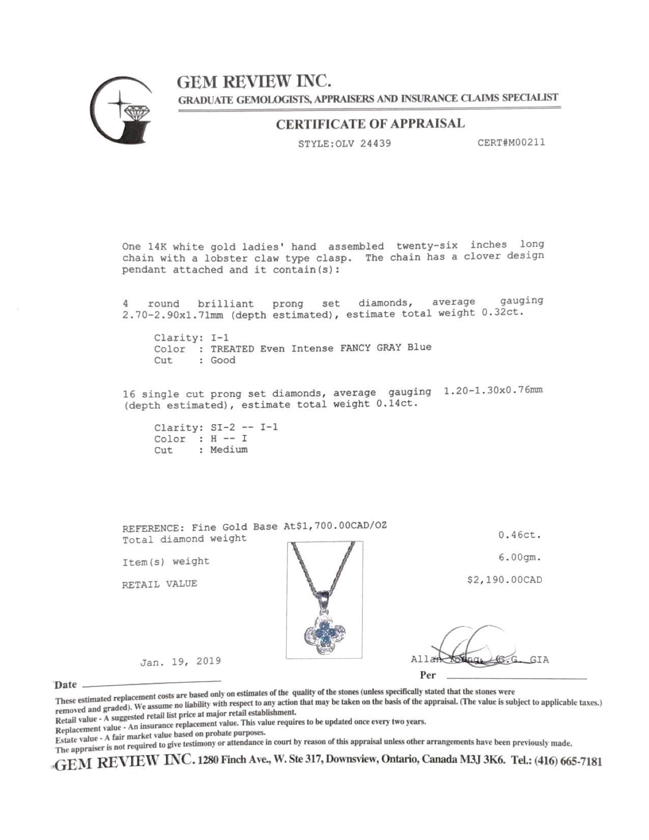 Blue and White Diamond Clover Pendant Necklace