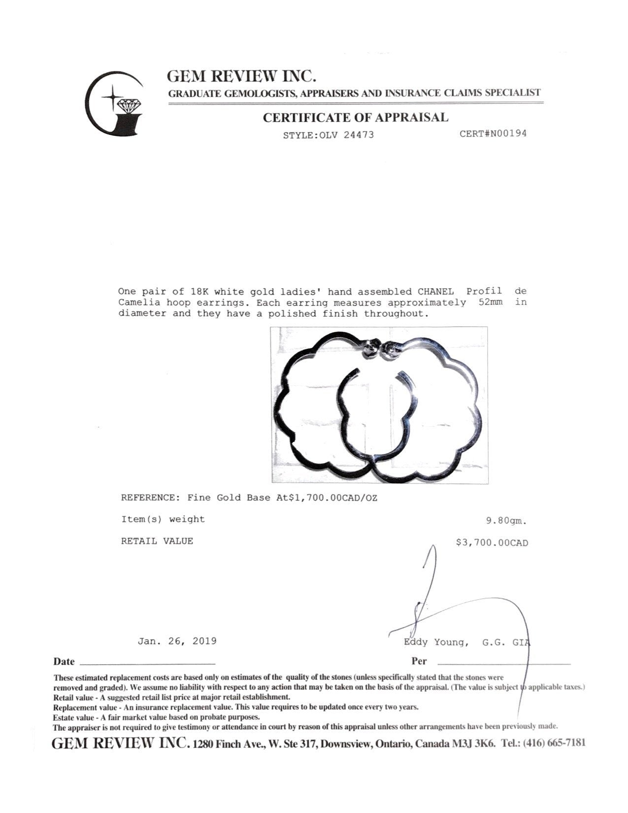 Chanel 18k Profil De Camelia Hoop Earrings