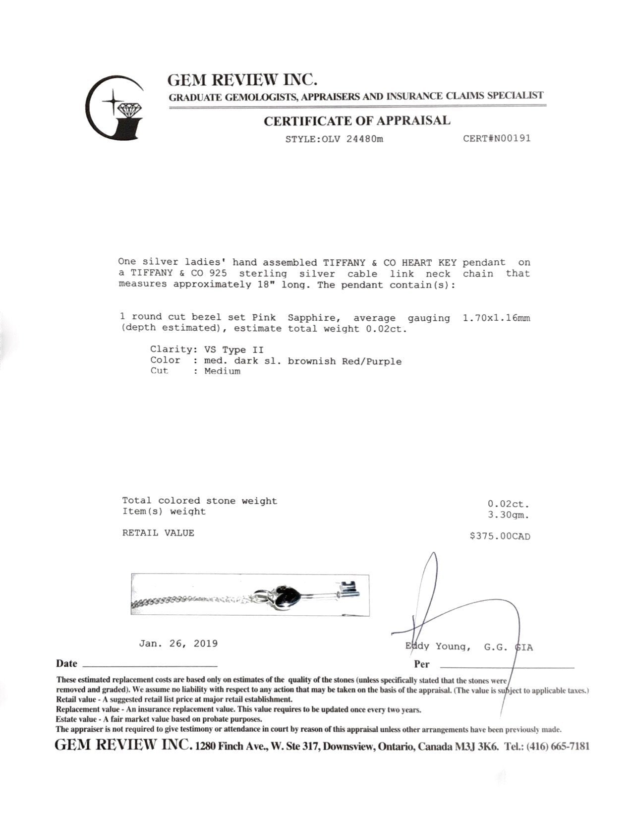 Tiffany & Co. Mini Heart Key Pendant Necklace