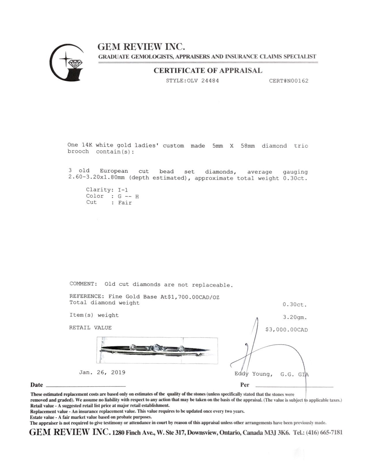 Antique Three Diamond Bar Brooch