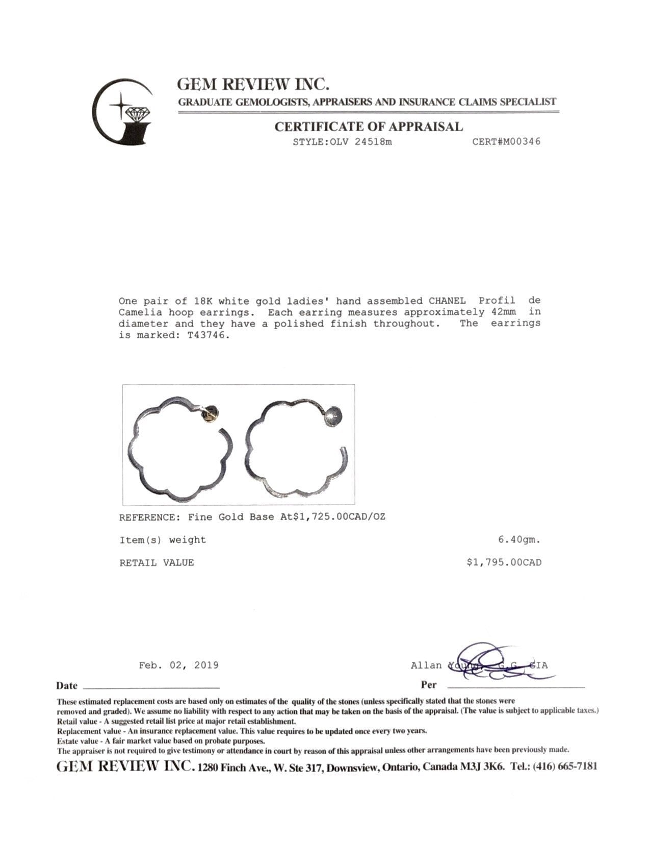 Chanel 18k Profil De Camelia Hoop Earrings