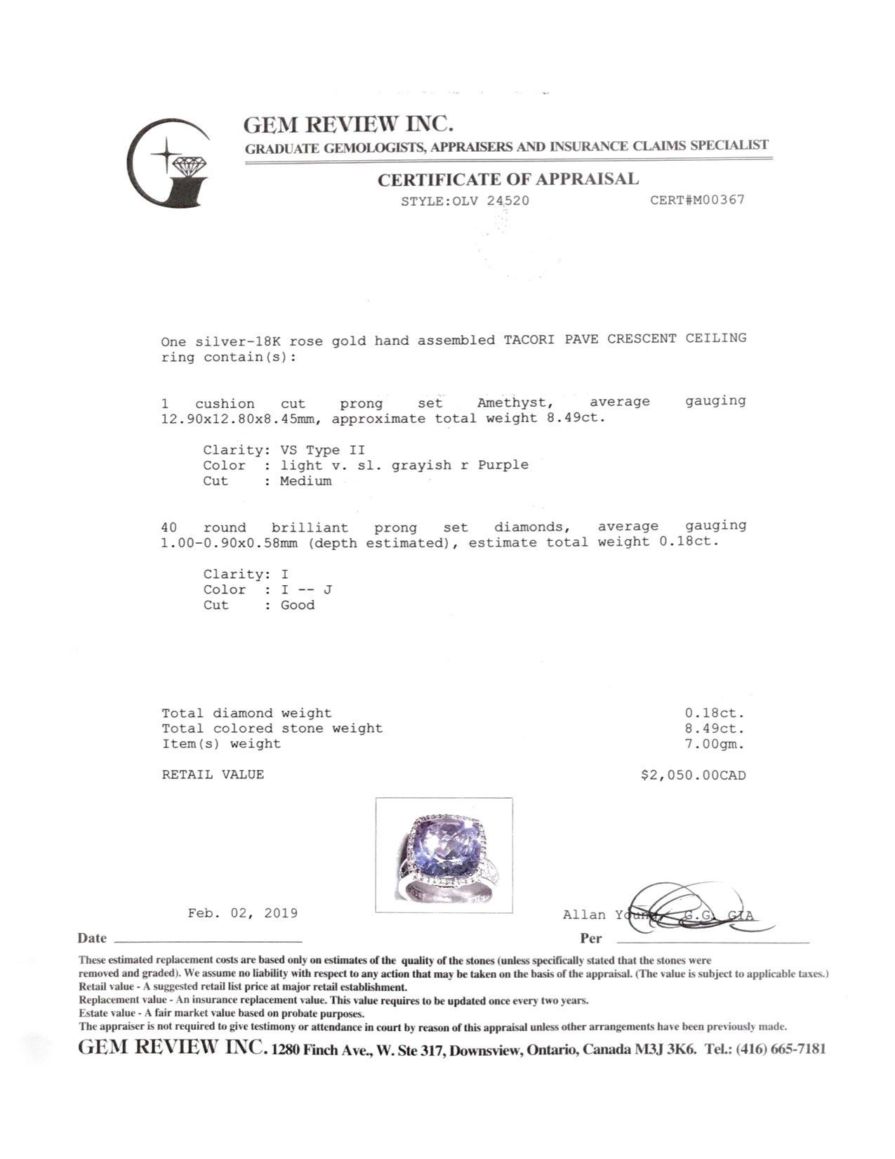 Tacori Pave Crescent Ceiling Ring with Rose Amethyst and Diamonds