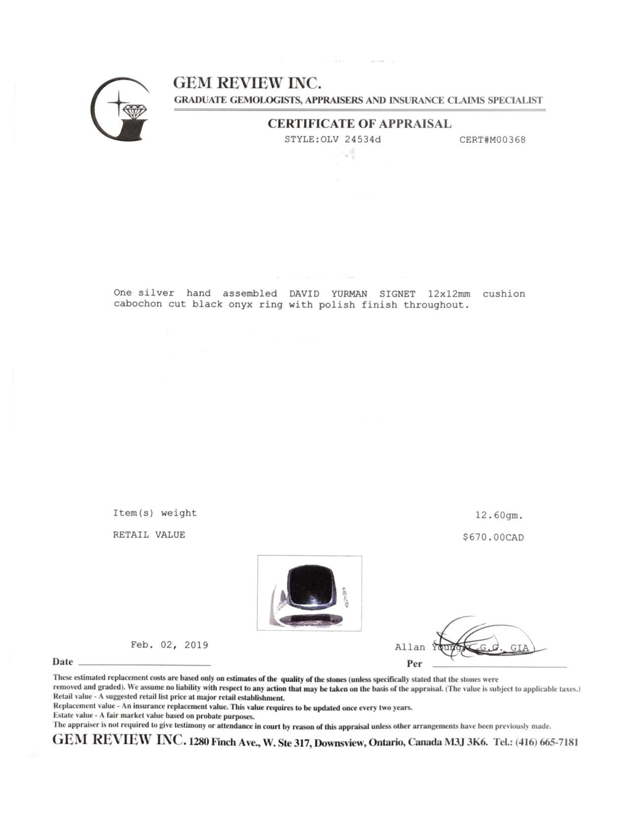 David Yurman Black Onyx Exotic Stone Signet Ring