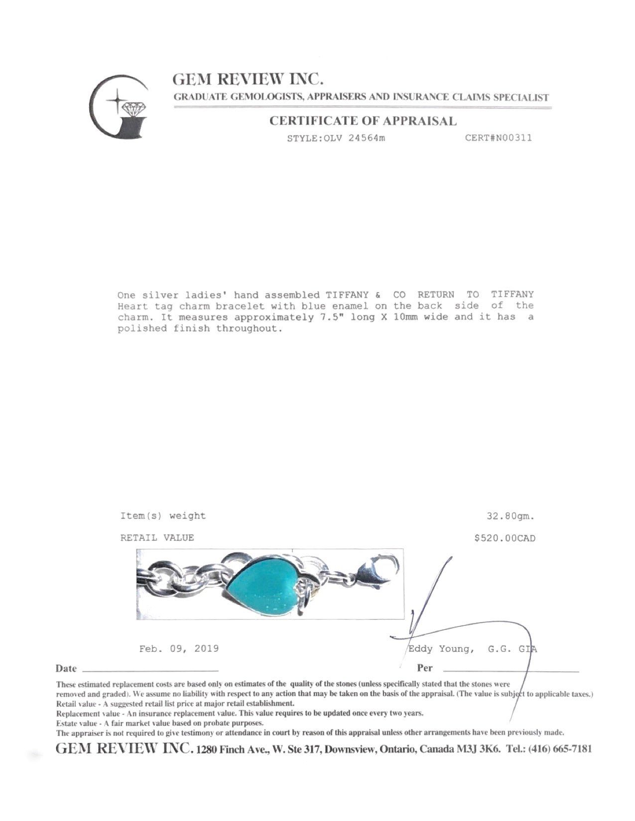 Tiffany & Co. Return to Tiffany Heart Tag Charm Bracelet with Blue Enamel