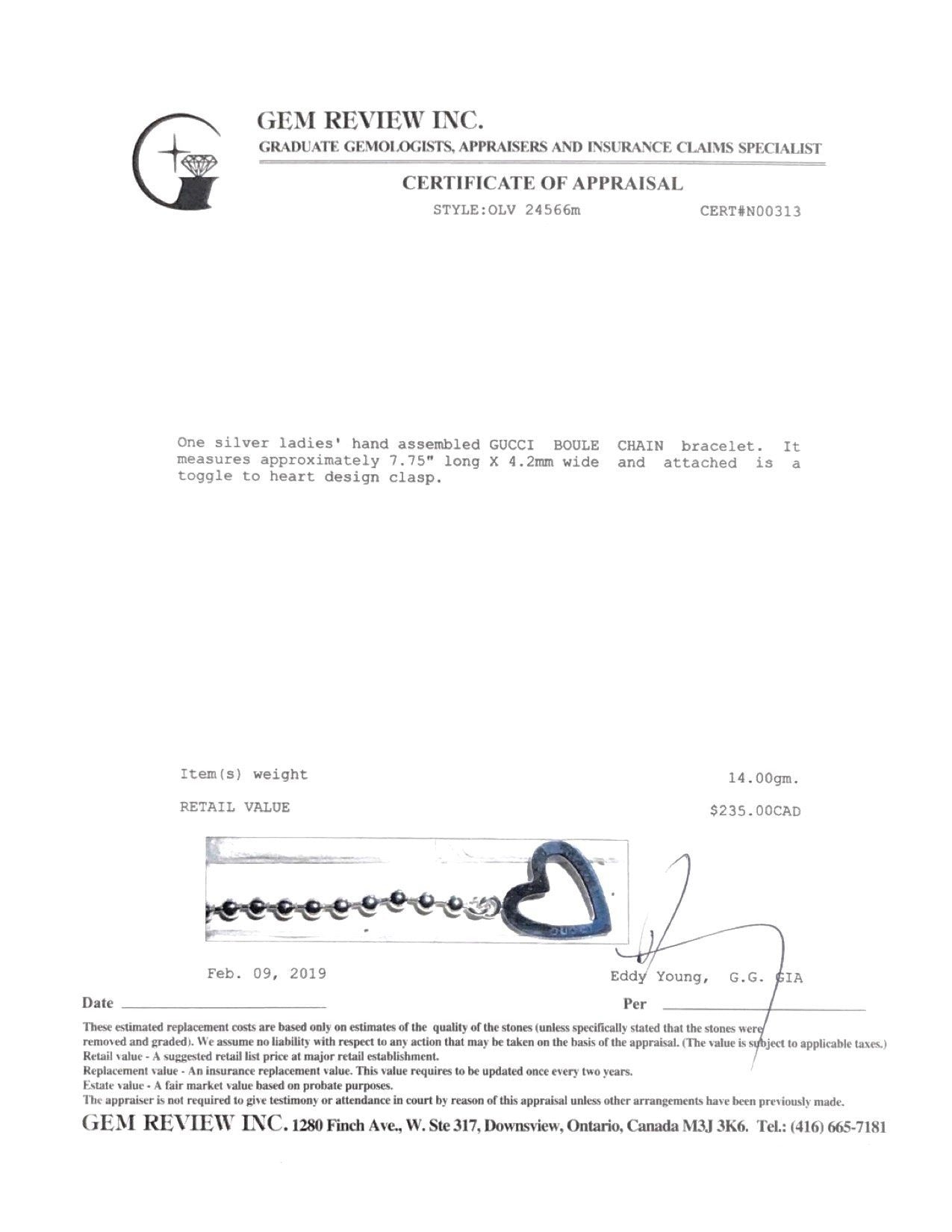 Gucci Boule Chain Bracelet with Heart Toggle Clasp