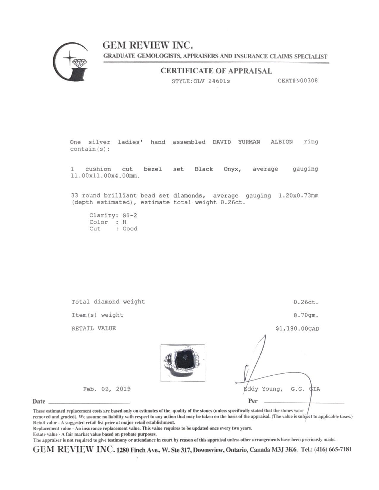 David Yurman Albion Ring with Black Onyx and Diamonds