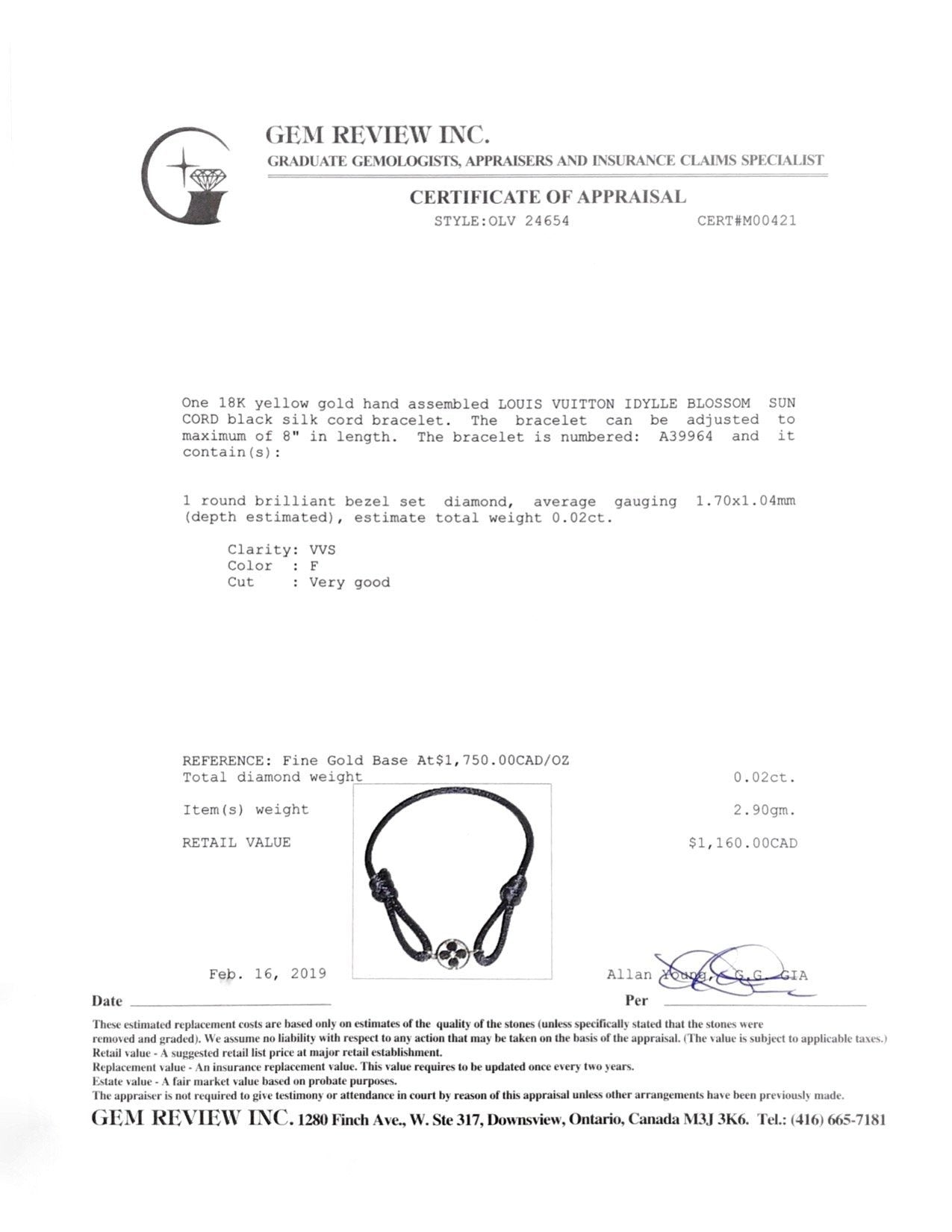 Louis Vuitton Yellow Gold & Diamond Idylle Blossom Sun Cord Bracelet