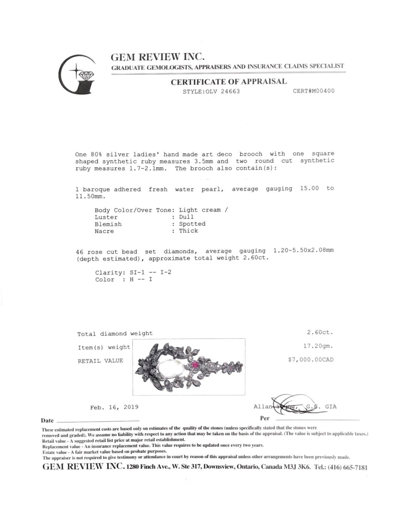 Antique Art Deco Pearl & Diamond Brooch