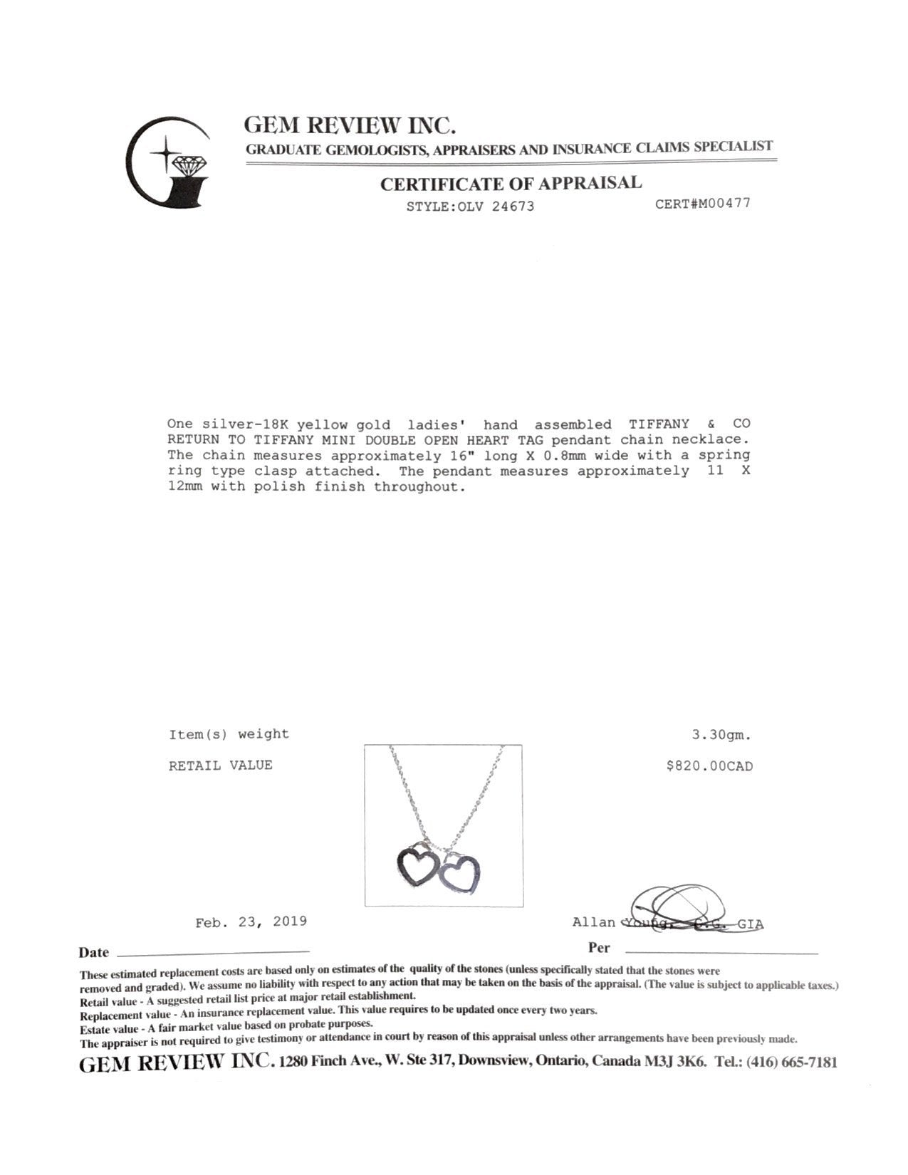 Tiffany & Co. Two-Tone Double Open Heart Pendant Necklace