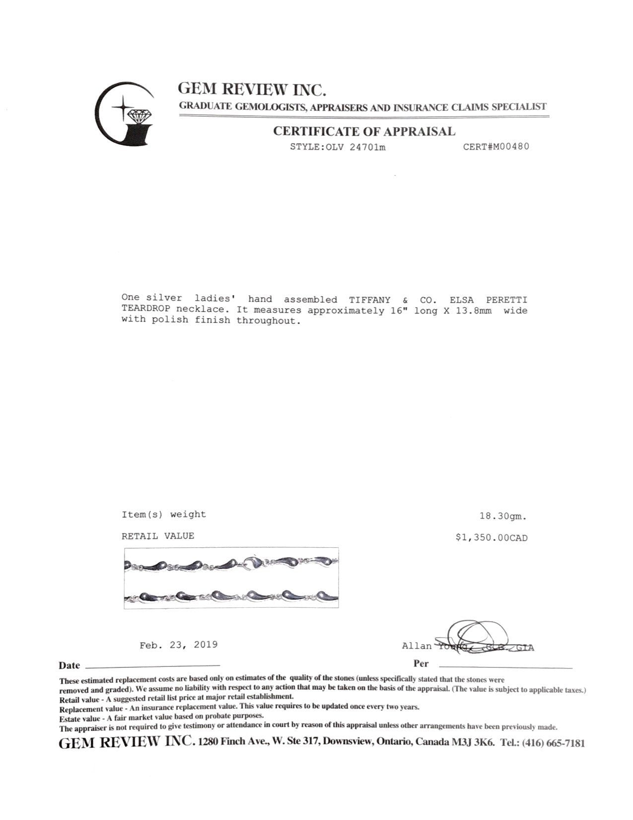 Tiffany & Co. Elsa Peretti Teardrop Necklace