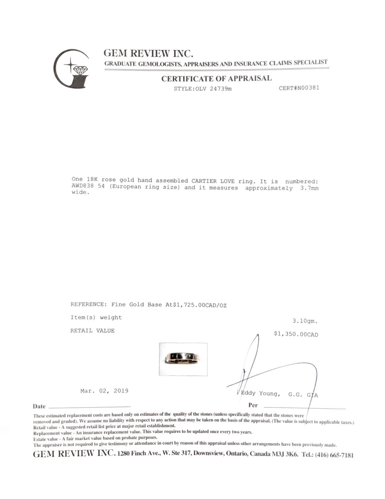 Cartier Love Wedding Band Ring