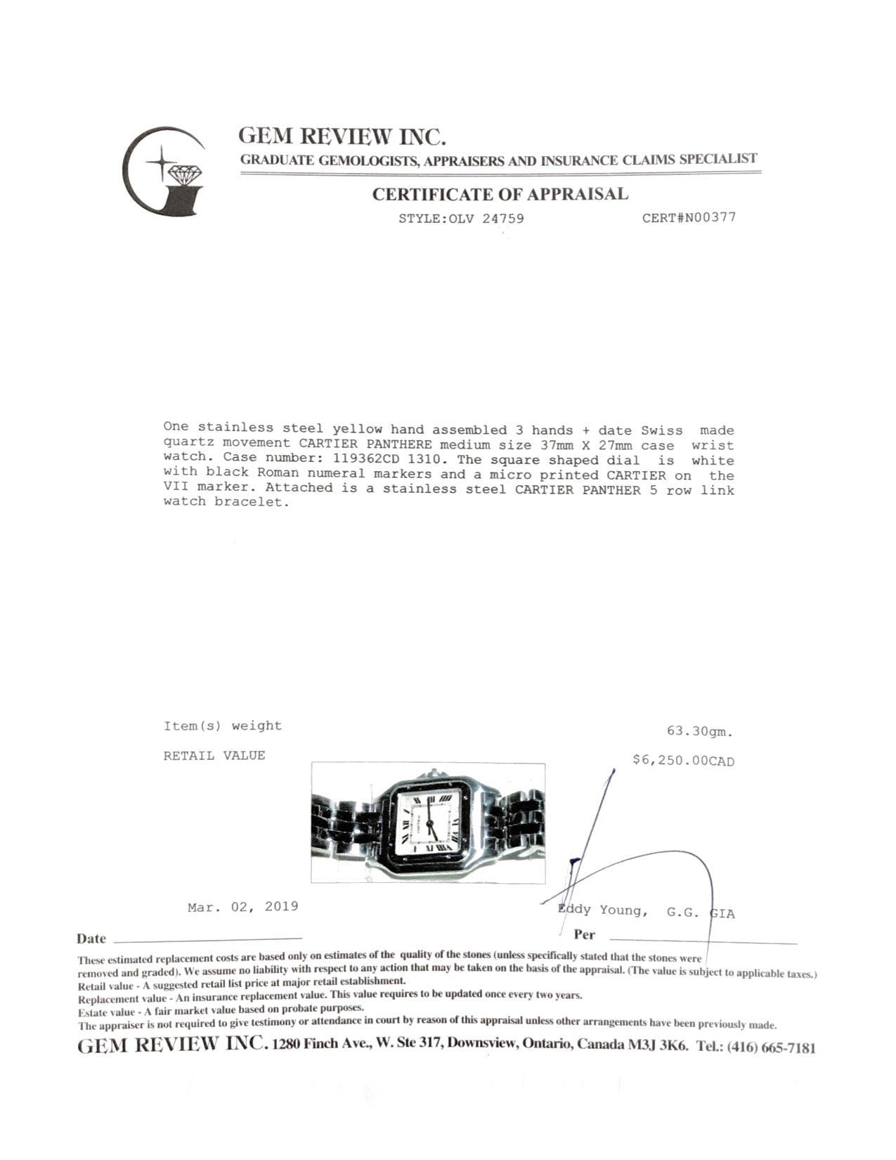 Cartier Panthere Watch, Medium Model