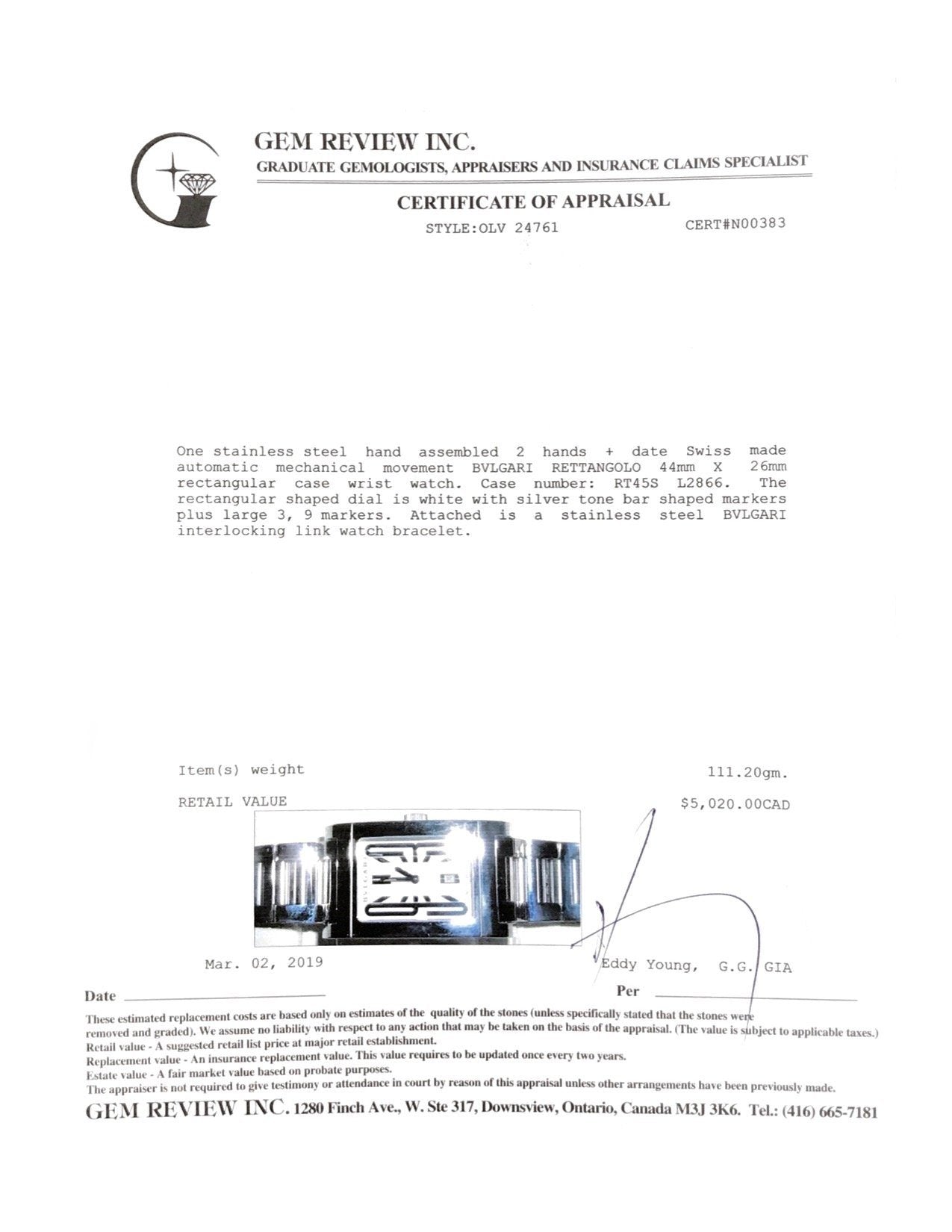 BVLGARI Rettangolo Watch