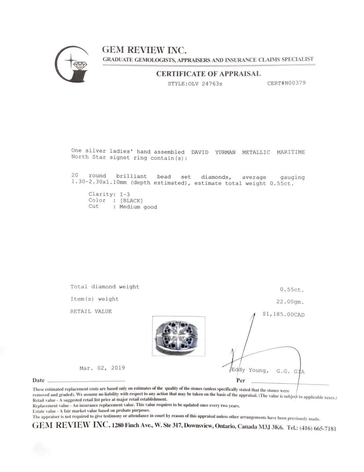 David Yurman Metallic Maritime North Star Signet Ring with Black Diamonds