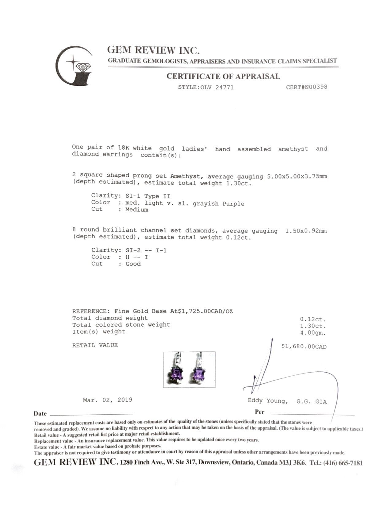 Amethyst and Diamond Earrings