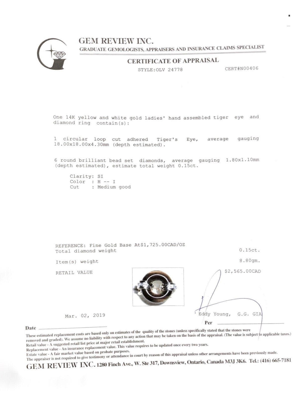 Tiger Eye and Diamond Ring