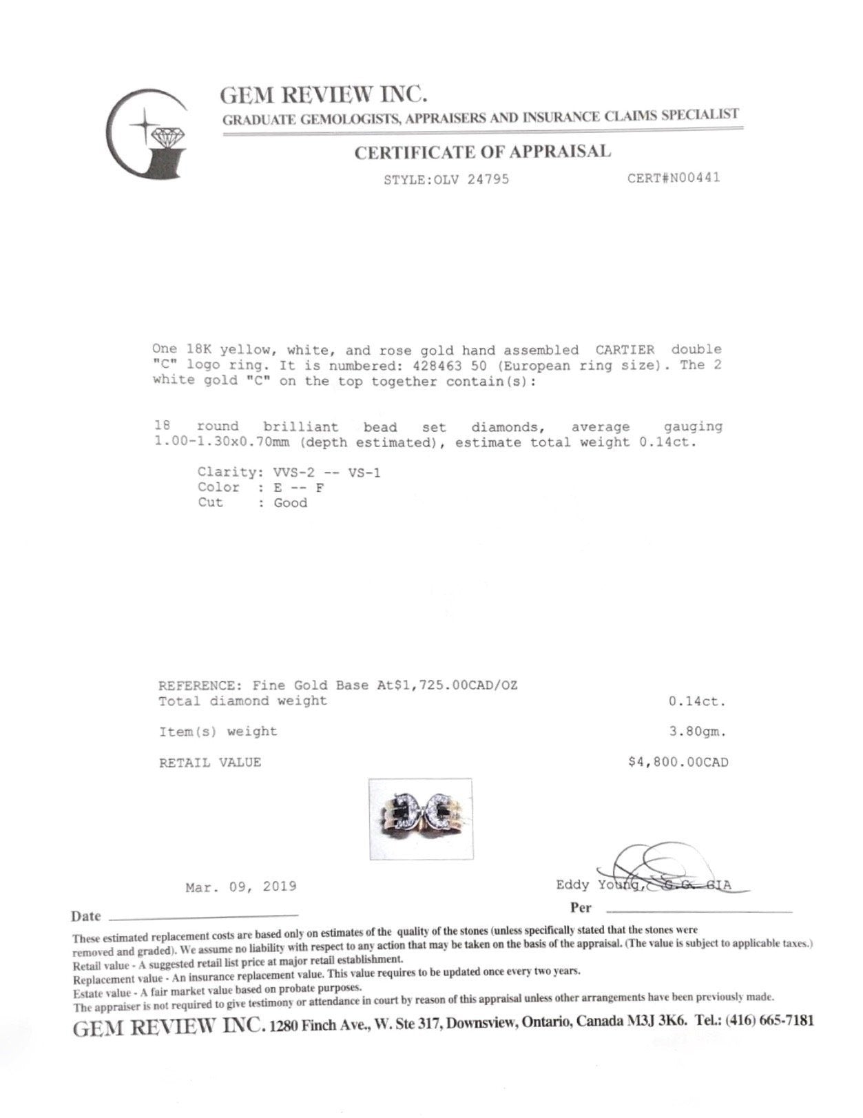 Cartier Trinity Logo Double C Ring with Diamonds