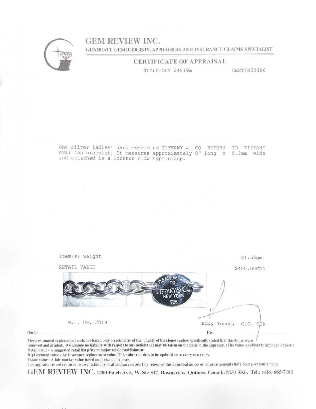 Tiffany & Co. Return to Tiffany Oval Tag Bracelet